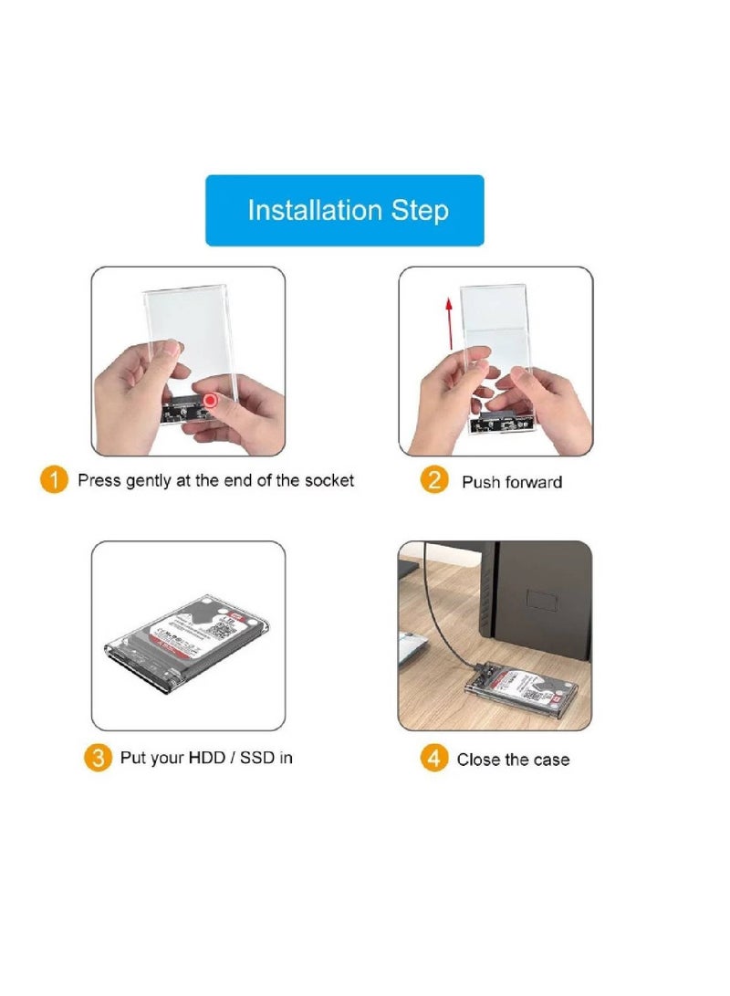 Adando 2.5 Inch Hard Drive Enclosure, 5Gbps USB 3.0 to SATA III SSD/HDD Caddy | with UASP Support, Tool-Free Transparent Clear External Hard Drive Case with LED Indicator for 7mm/9.5mm 2.5" SATA HDD & SSD - Image 3