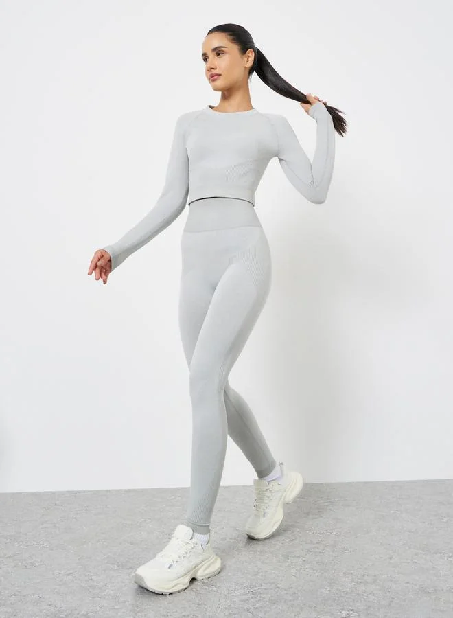 ستايلي اكتيف طقم من بلوزة بأكمام طويلة جاكار وليقنز