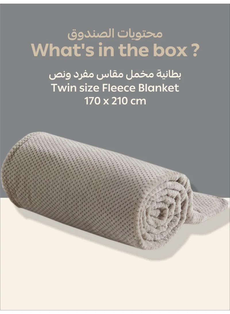 Donetella Dove Grey Fleece Blanket, Single Size 170x210 cm, 300 GSM, Waffle Texture - Lightweight Ultra Soft & Warm Solid Throw Blanket, Cozy for Sofa, Bed & Couch  | Best Price UAE