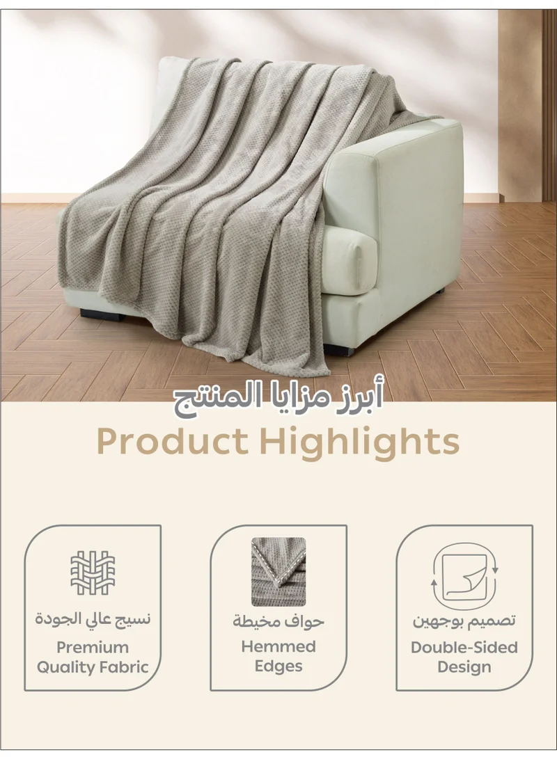 Donetella Dove Grey Fleece Blanket, Single Size 170x210 cm, 300 GSM, Waffle Texture - Lightweight Ultra Soft & Warm Solid Throw Blanket, Cozy for Sofa, Bed & Couch  | Best Price UAE