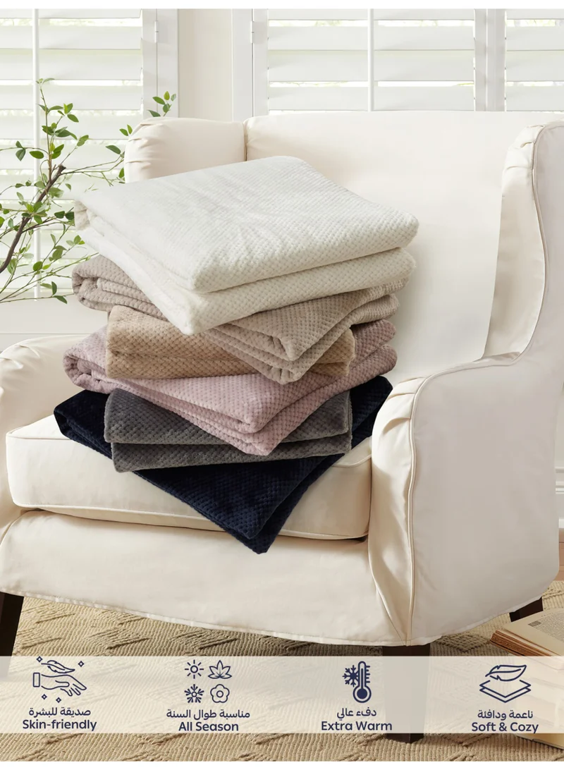 Donetella Dove Grey Fleece Blanket, Single Size 170x210 cm, 300 GSM, Waffle Texture - Lightweight Ultra Soft & Warm Solid Throw Blanket, Cozy for Sofa, Bed & Couch  | Best Price UAE
