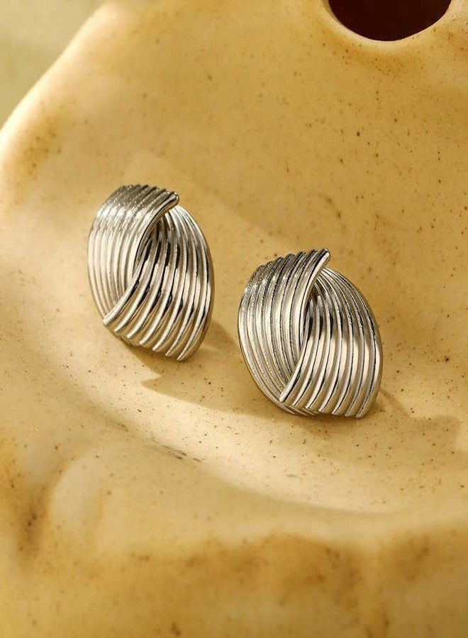 أرتوريا أقراط أرتوريا المرصعة المصنوعة من الفولاذ المقاوم للصدأ بتصميم هندسي مخطط ومزخرف - مضادة للحساسية، مقاومة للماء، مقاومة للتشوه، مقاومة للعرق، بتصميم فاخر متشابك - Image 3