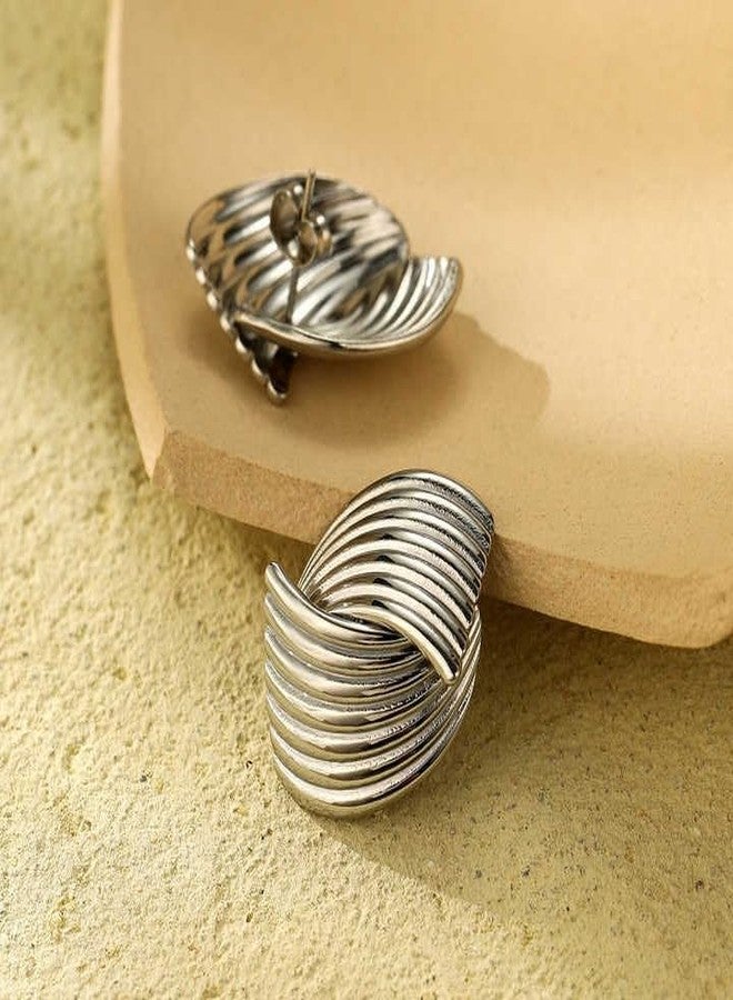 أرتوريا أقراط أرتوريا المرصعة المصنوعة من الفولاذ المقاوم للصدأ بتصميم هندسي مخطط ومزخرف - مضادة للحساسية، مقاومة للماء، مقاومة للتشوه، مقاومة للعرق، بتصميم فاخر متشابك - Image 5