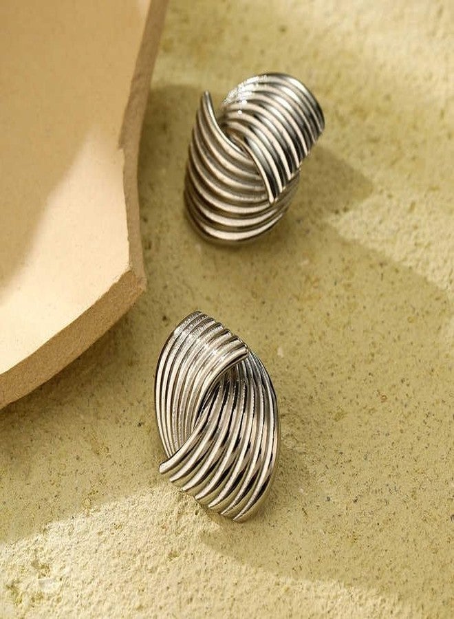 أرتوريا أقراط أرتوريا المرصعة المصنوعة من الفولاذ المقاوم للصدأ بتصميم هندسي مخطط ومزخرف - مضادة للحساسية، مقاومة للماء، مقاومة للتشوه، مقاومة للعرق، بتصميم فاخر متشابك - Image 4