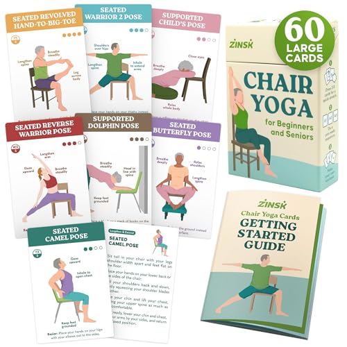 Zinsk 60 Chair Yoga Exercises – Gentle Workouts for Flexibility, Balance & Strength – Big 4″ x 6″ Cards with Step-by-Step Large-Text Instructions – Guidebook & 10 Pre-Made Routines for Seniors & Beginners - Image 1