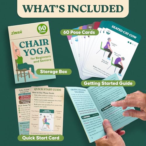 Zinsk 60 Chair Yoga Exercises – Gentle Workouts for Flexibility, Balance & Strength – Big 4″ x 6″ Cards with Step-by-Step Large-Text Instructions – Guidebook & 10 Pre-Made Routines for Seniors & Beginners - Image 5