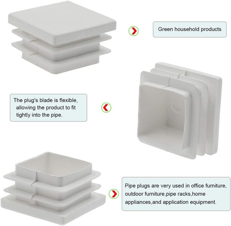 Suiwotin 12Pack 50mm (2 Inch) White Plastic Plug, Square End Cap for 1 3/4" to 1 15/16" Tubing - Image 5