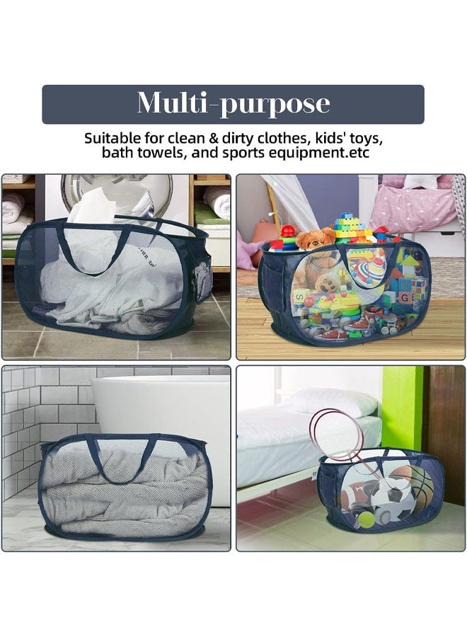 YelaJoy Popup Mesh Laundry Basket, Collapsible and Portable Clothes Washing Laundry  with Reinforced Carry Handle  for Laundry, Bathroom, Kids Room, Dorm or Travel  (Dark Blue) - Image 3
