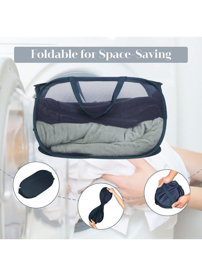 YelaJoy Popup Mesh Laundry Basket, Collapsible and Portable Clothes Washing Laundry  with Reinforced Carry Handle  for Laundry, Bathroom, Kids Room, Dorm or Travel  (Dark Blue) - Image 2
