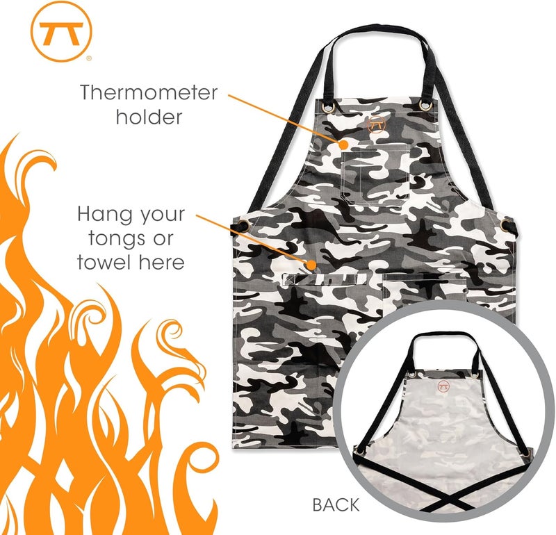 Outset Grill and Kitchen Apron, Camo Pattern With Pockets, Cotton, 27" x 34" - Image 5