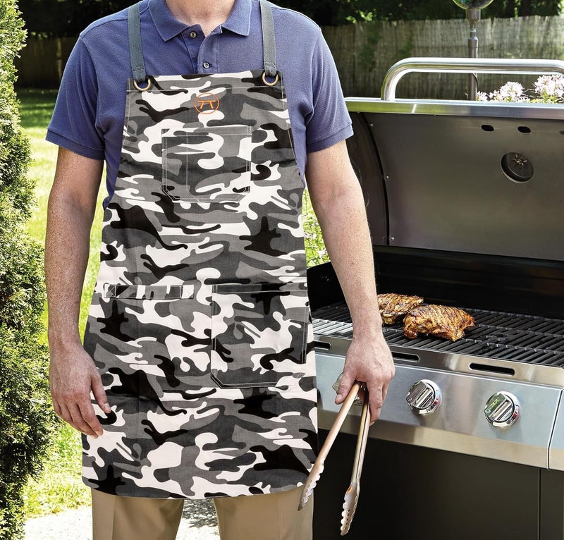 Outset Grill and Kitchen Apron, Camo Pattern With Pockets, Cotton, 27" x 34" - Image 4