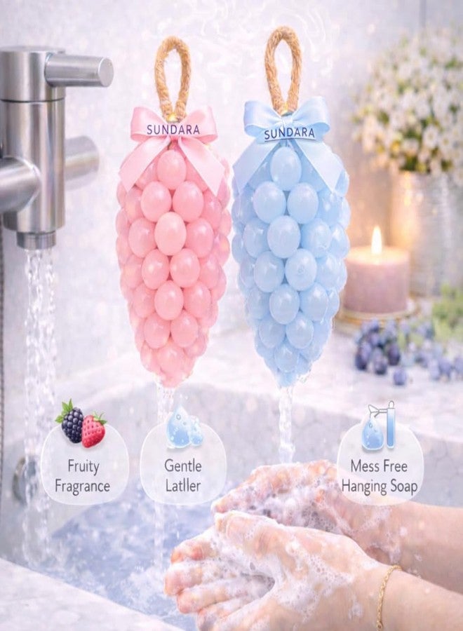 SUNDARA Grape Shape Handmade Soap Combo Pack, Moisturising Body Soap for Soft Skin, Decorative Gift Set, 2 Pcs (Pink-Blue) - Image 2