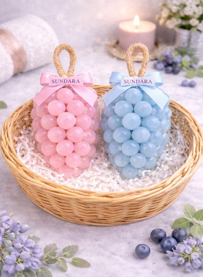 SUNDARA Grape Shape Handmade Soap Combo Pack, Moisturising Body Soap for Soft Skin, Decorative Gift Set, 2 Pcs (Pink-Blue) - Image 1