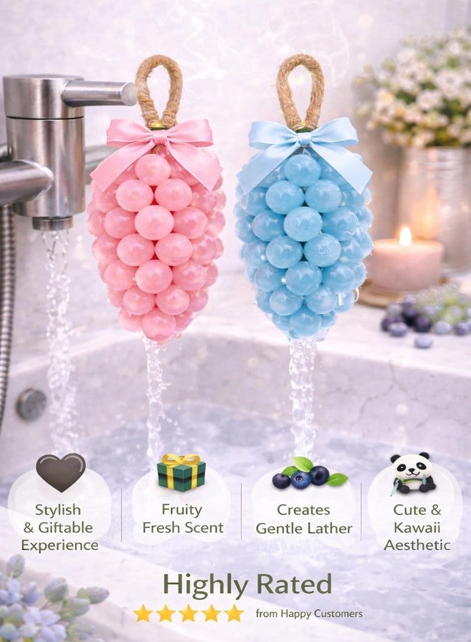 SUNDARA Grape Shape Handmade Soap Combo Pack, Moisturising Body Soap for Soft Skin, Decorative Gift Set, 2 Pcs (Pink-Blue) - Image 3