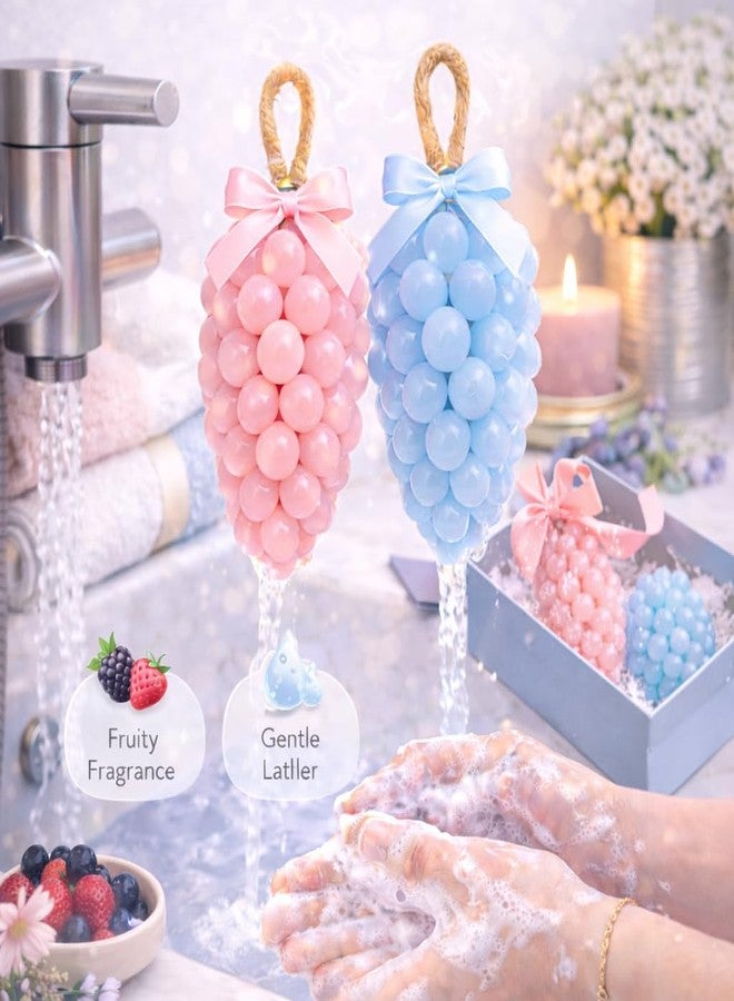 SUNDARA Grape Shape Handmade Soap Combo Pack, Moisturising Body Soap for Soft Skin, Decorative Gift Set, 2 Pcs (Pink-Blue) - Image 4