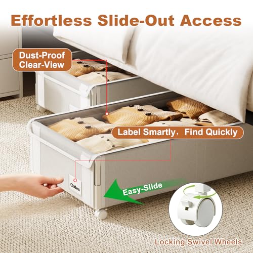 Fokyfok 2Pack Under Bed Storage with Wheels,6.7"-9" Adjustable Height Underbed Storage,Under Bed Storage Containers,Rolling Under Bed Clothes Storage,Metal Under Bed Drawers for Shoes,Blankets,Toys - Image 5