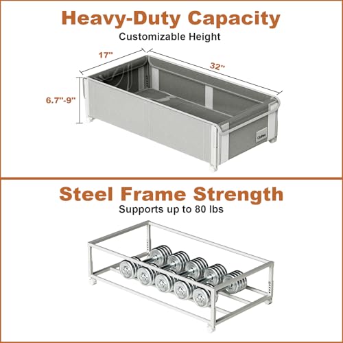 Fokyfok 2Pack Under Bed Storage with Wheels,6.7"-9" Adjustable Height Underbed Storage,Under Bed Storage Containers,Rolling Under Bed Clothes Storage,Metal Under Bed Drawers for Shoes,Blankets,Toys - Image 4