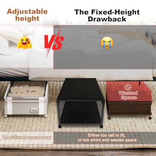 Fokyfok 2Pack Under Bed Storage with Wheels,6.7"-9" Adjustable Height Underbed Storage,Under Bed Storage Containers,Rolling Under Bed Clothes Storage,Metal Under Bed Drawers for Shoes,Blankets,Toys - Image 3