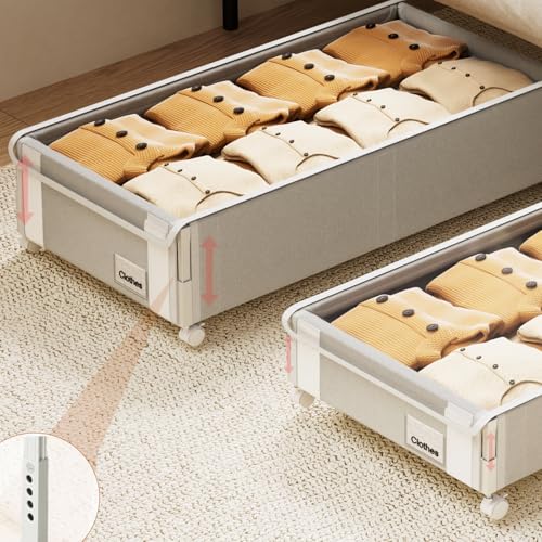 Fokyfok 2Pack Under Bed Storage with Wheels,6.7"-9" Adjustable Height Underbed Storage,Under Bed Storage Containers,Rolling Under Bed Clothes Storage,Metal Under Bed Drawers for Shoes,Blankets,Toys - Image 1