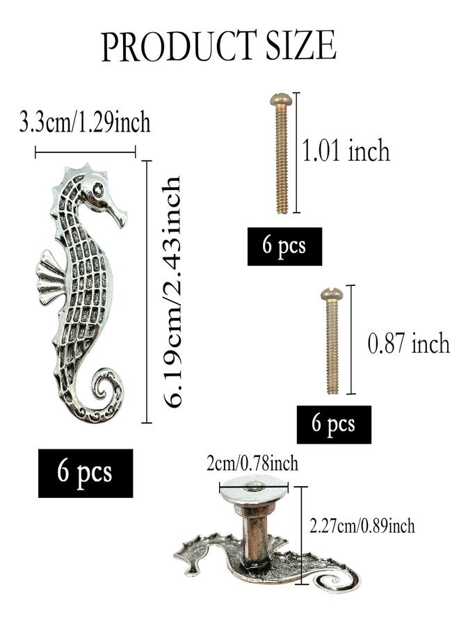 LLDYNW 6 pcs Seahorse Knobs Dresser Knobs Ocean Cabinet Handles for Home Office Dresser Wardrobe Cabinet Kitchen Drawer Pull Handles (Antique Silver) - Image 2