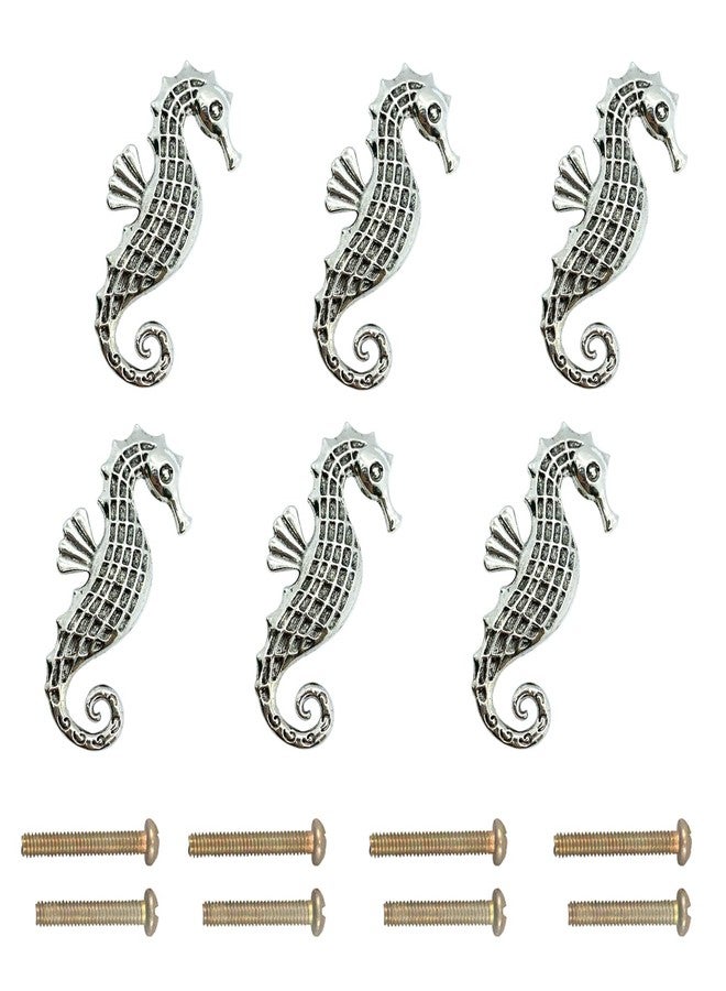 LLDYNW 6 pcs Seahorse Knobs Dresser Knobs Ocean Cabinet Handles for Home Office Dresser Wardrobe Cabinet Kitchen Drawer Pull Handles (Antique Silver) - Image 1
