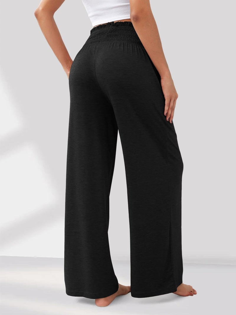 GEMLON Womens Wide Leg Pants High Waisted Palazzo Pants Summer Flowy Lounge Trousers Casual Pants with Pockets Black S - Image 2