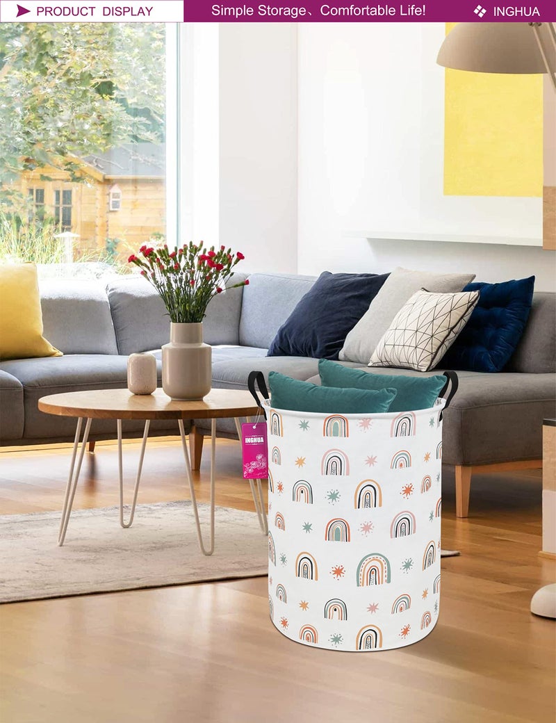 INGHUA Laundry Hamper Large Canvas Fabric Lightweight Storage Basket/Toy Organizer/Dirty Clothes Collapsible Waterproof for College Dorms, Boys and Girls Bedroom,Bathroom(Star Rainbow) - Image 3