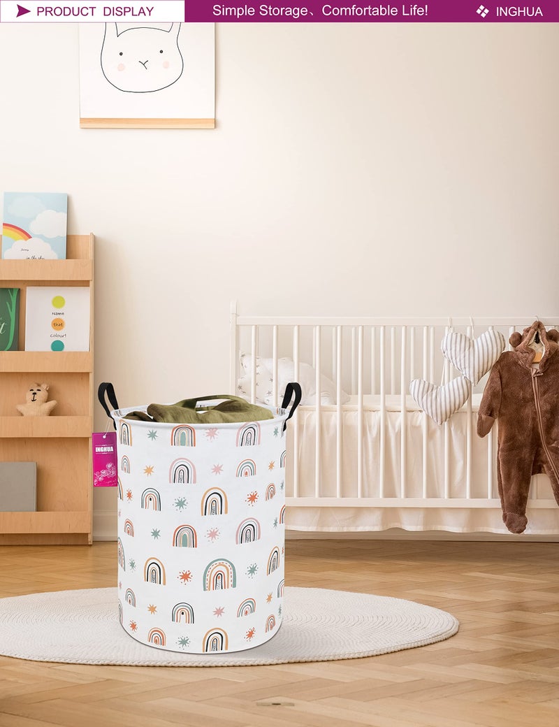 INGHUA Laundry Hamper Large Canvas Fabric Lightweight Storage Basket/Toy Organizer/Dirty Clothes Collapsible Waterproof for College Dorms, Boys and Girls Bedroom,Bathroom(Star Rainbow) - Image 4