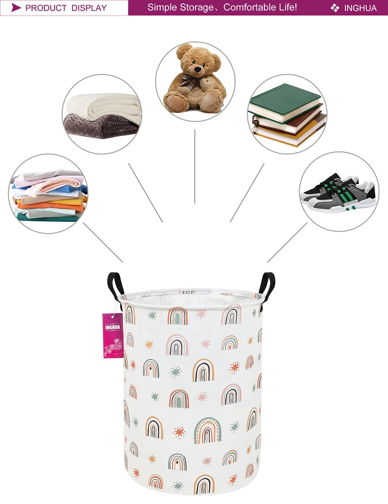 INGHUA Laundry Hamper Large Canvas Fabric Lightweight Storage Basket/Toy Organizer/Dirty Clothes Collapsible Waterproof for College Dorms, Boys and Girls Bedroom,Bathroom(Star Rainbow) - Image 5