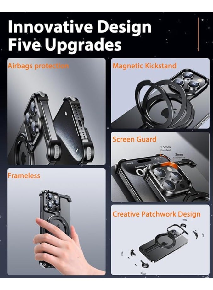 عام غلاف تيتانيوم طبيعي بدون إطار لهاتف iPhone 15 Pro Max / 15 Pro / 15 Plus / 15 مع قاعدة Magsafe، تصميم أقل حواف وزنها خفيف معدني صلب صدمات فائق النحافة - Image 2