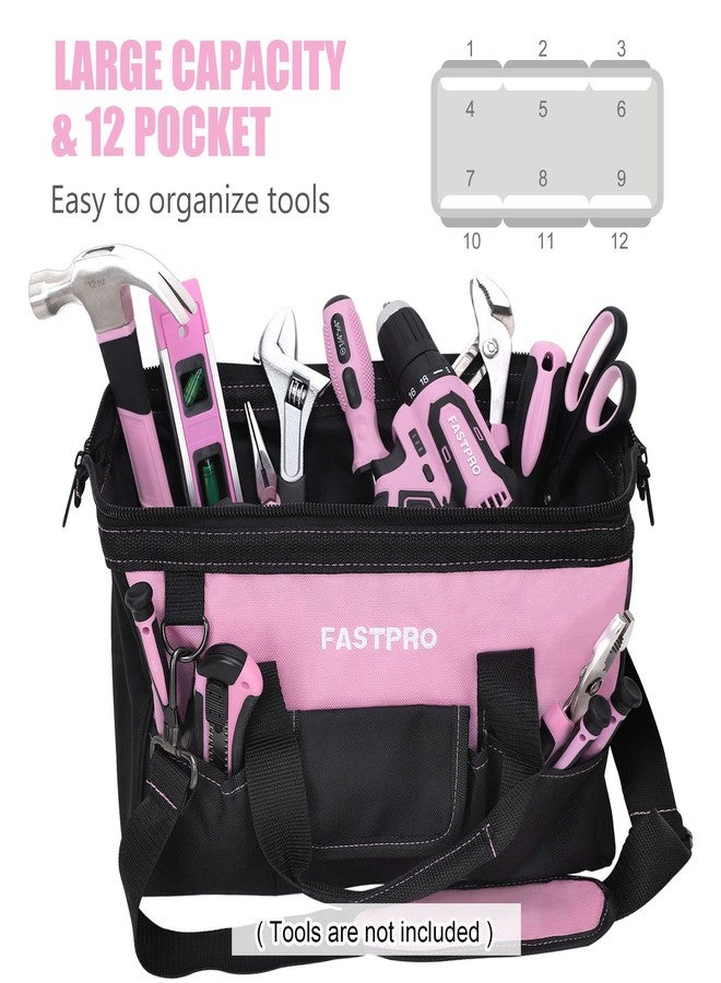 FASTPRO 14-Inch Pink Tool Bag for Women, Zip-top Wide Mouth Open Tool Organizer, with Adjustable Shoulder Strap - Image 4