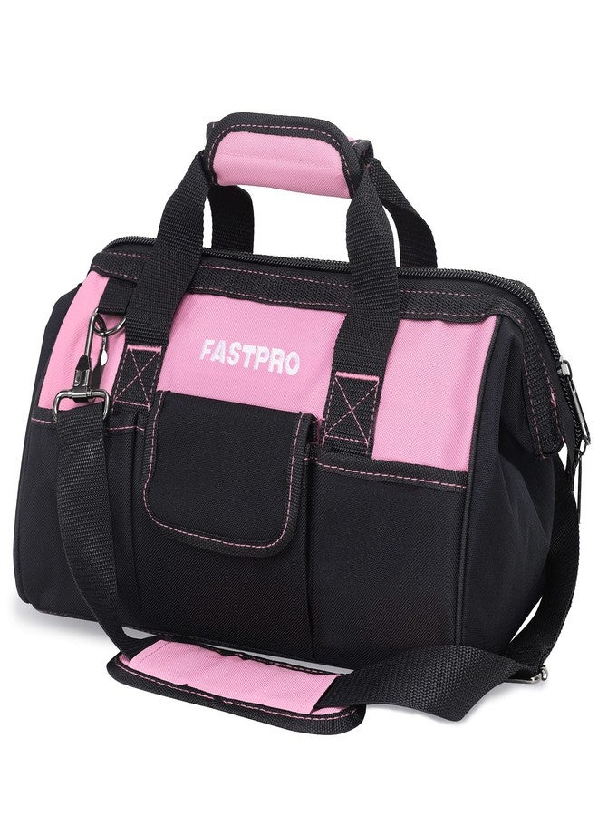 FASTPRO 14-Inch Pink Tool Bag for Women, Zip-top Wide Mouth Open Tool Organizer, with Adjustable Shoulder Strap - Image 1
