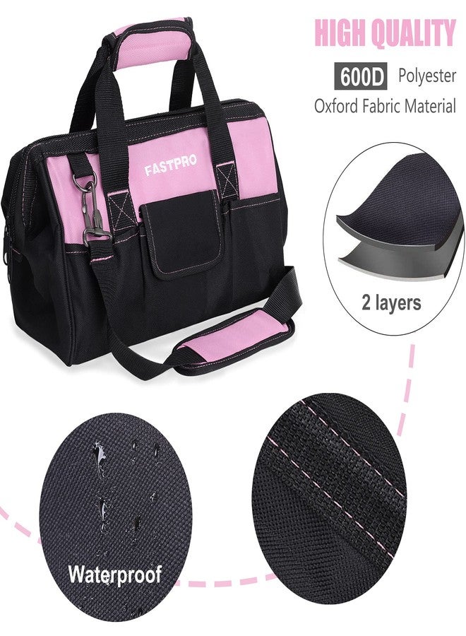 FASTPRO 14-Inch Pink Tool Bag for Women, Zip-top Wide Mouth Open Tool Organizer, with Adjustable Shoulder Strap - Image 2
