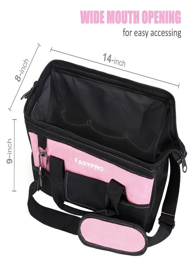 FASTPRO 14-Inch Pink Tool Bag for Women, Zip-top Wide Mouth Open Tool Organizer, with Adjustable Shoulder Strap - Image 5