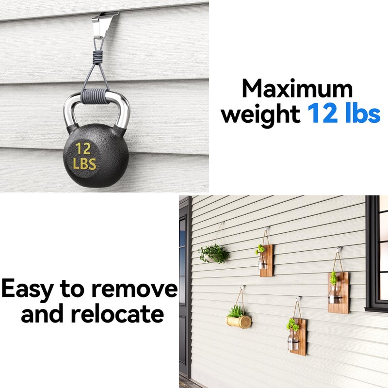 Amuille Vinyl Siding Hooks Hanger (10 Pack), Heavy Duty Siding Clips for Hanging on Patio, No-Hole Needed Stainless Steel Siding Clips to Decor Wreath Things for Horizontal Vinyl Siding - Image 4