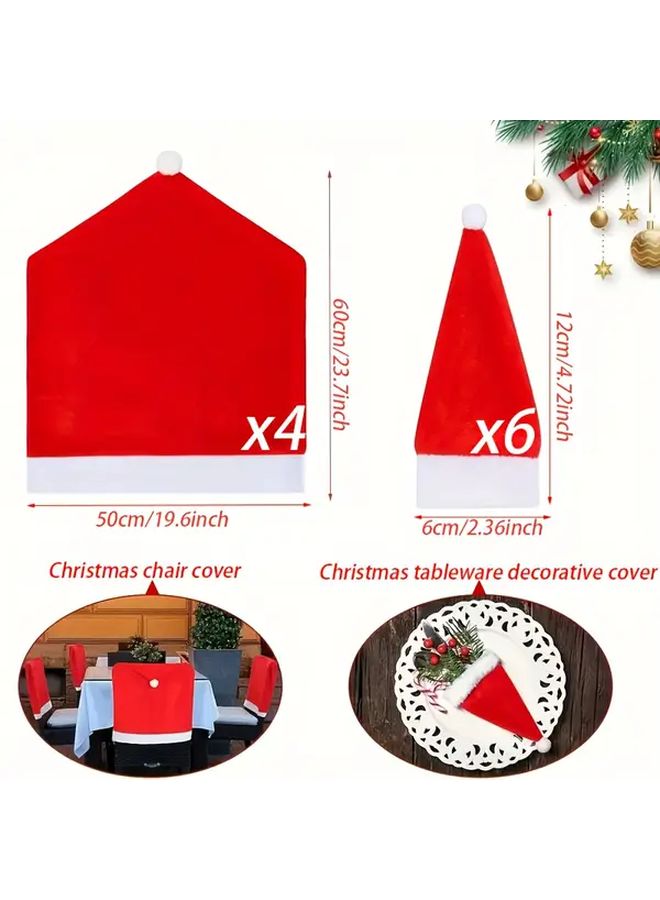 10 Pieces Set Santa Claus Hat Dining Chair Cover Christmas Red Table Decoration - Image 3