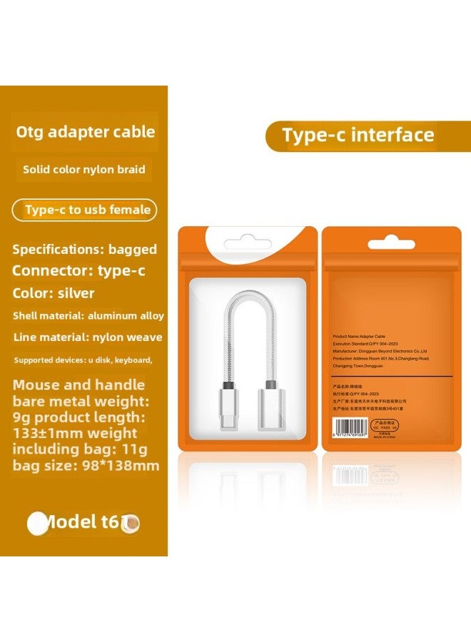 OTG Adapter Type-c To USB Converter Mobile Phone Charging Transmission Data Cable Adapter U Disk Cable-Interface Form:Type-c [pure Silver Braided Wire] Bag  - Image 1