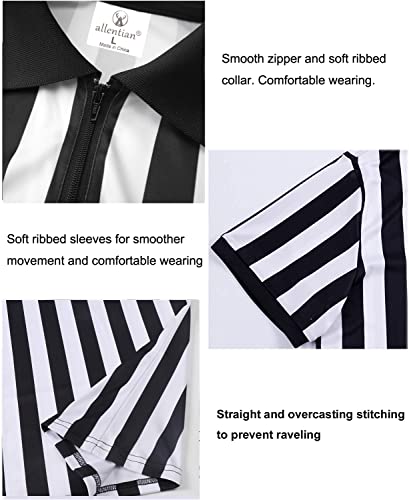 allentian Referee Shirt for Men, Official Black & White Stripe Referee/Umpire Jersey, Pro-Style Zipper Referee Uniform, Basketball, Football, Soccer Ref Shirt (S) - Image 5
