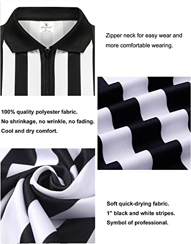 allentian Referee Shirt for Men, Official Black & White Stripe Referee/Umpire Jersey, Pro-Style Zipper Referee Uniform, Basketball, Football, Soccer Ref Shirt (S) - Image 4