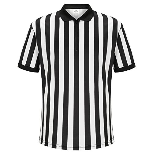 allentian Referee Shirt for Men, Official Black & White Stripe Referee/Umpire Jersey, Pro-Style Zipper Referee Uniform, Basketball, Football, Soccer Ref Shirt (S) - Image 1