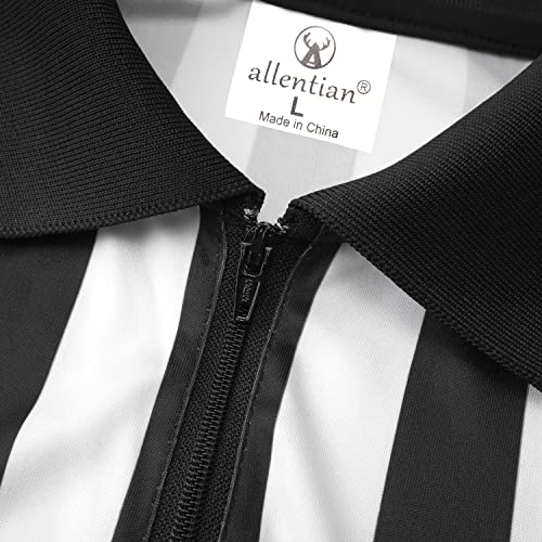 allentian Referee Shirt for Men, Official Black & White Stripe Referee/Umpire Jersey, Pro-Style Zipper Referee Uniform, Basketball, Football, Soccer Ref Shirt (S) - Image 3