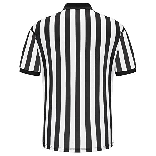 allentian Referee Shirt for Men, Official Black & White Stripe Referee/Umpire Jersey, Pro-Style Zipper Referee Uniform, Basketball, Football, Soccer Ref Shirt (S) - Image 2