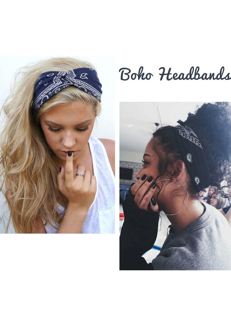 Goolsky Headbands for Women Knotted Headband Elastic Head Bands Women's Hair Band Non-Slip Turban Printed Stylish Sport Sweat Hair Wrap for Girls Cute Hair Accessories 4PCS - Image 3