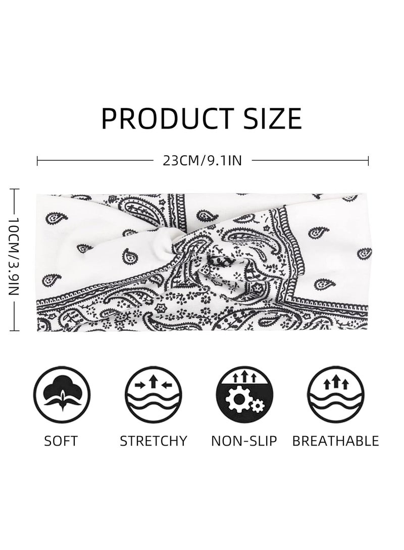 Goolsky Headbands for Women Knotted Headband Elastic Head Bands Women's Hair Band Non-Slip Turban Printed Stylish Sport Sweat Hair Wrap for Girls Cute Hair Accessories 4PCS - Image 4