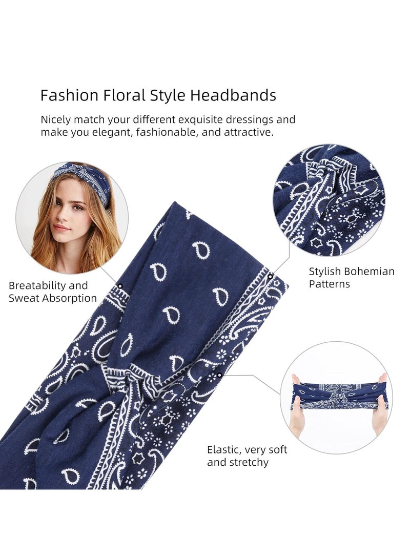 Goolsky Headbands for Women Knotted Headband Elastic Head Bands Women's Hair Band Non-Slip Turban Printed Stylish Sport Sweat Hair Wrap for Girls Cute Hair Accessories 4PCS - Image 2