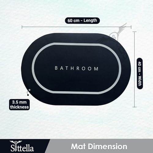 SITTELLA® 2 Pieces (3.5mm) Anti-Skid Water Soaking Oval Bathroom Print Rubber Mat, Water Absorbent Mat (40X60Cm) Black - Image 2