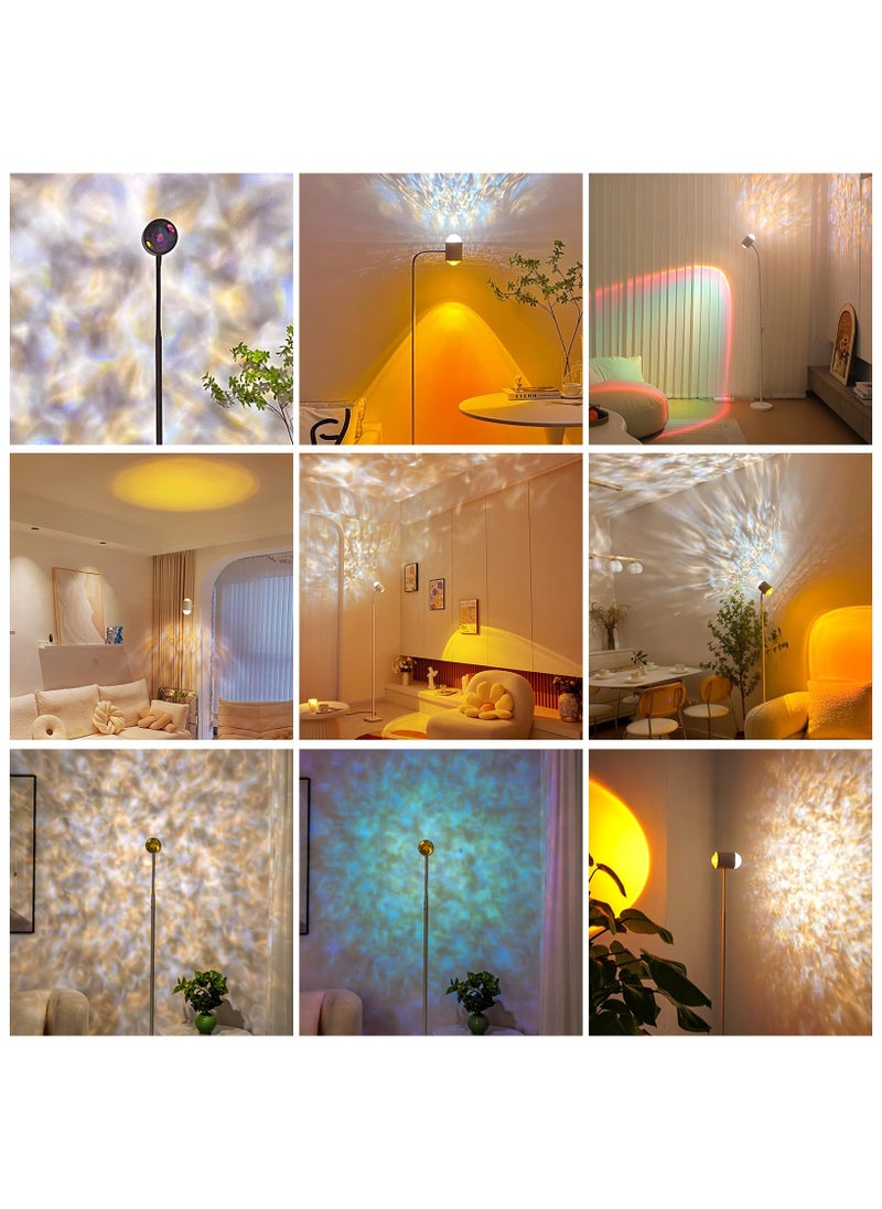 XiuWoo - Modern Floor Lamp, Color Changing Sunset Lamp Projector with Ocean Wave Effect, LED Floor Lamp Double Side Lighting Corner Lamp for Living Room - Image 1