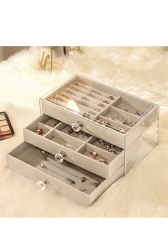 Lee Yon Multi-functional Jewelry Storage Boxes And Organizers for Women Girls Velvet Flannelette Earrings Rings Necklace Bracelets Jewelry Tray Storage Case, Grey, 23.5 x 13.5 x 10.5 cm  - Image 1