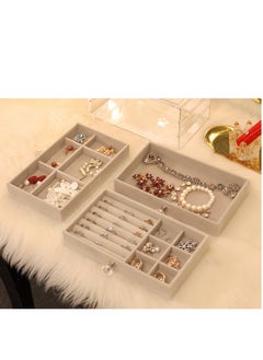 Lee Yon Multi-functional Jewelry Storage Boxes And Organizers for Women Girls Velvet Flannelette Earrings Rings Necklace Bracelets Jewelry Tray Storage Case, Grey, 23.5 x 13.5 x 10.5 cm  - Image 3