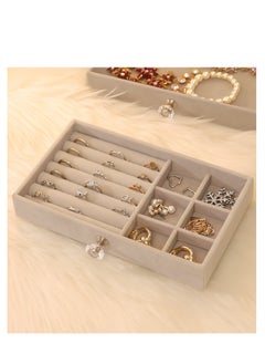 Lee Yon Multi-functional Jewelry Storage Boxes And Organizers for Women Girls Velvet Flannelette Earrings Rings Necklace Bracelets Jewelry Tray Storage Case, Grey, 23.5 x 13.5 x 10.5 cm  - Image 4